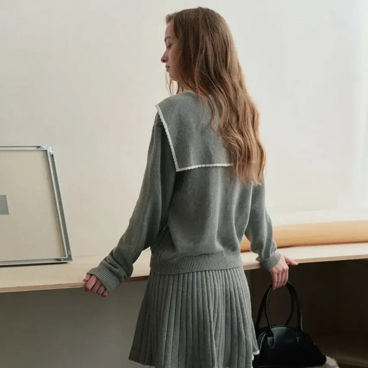 [BUNJANG] SemeuaDeu Sailor Knit Top / 쎄무아듀 세일러 니트 Gray knit point collar top