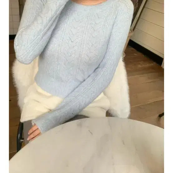 [BUNJANG] Sober Shop Forming Knit Sweater Sky Blue / 새상품 소버샵 포밍 니트 스카이블루 free 크롭 라운드넥 하늘색 소라