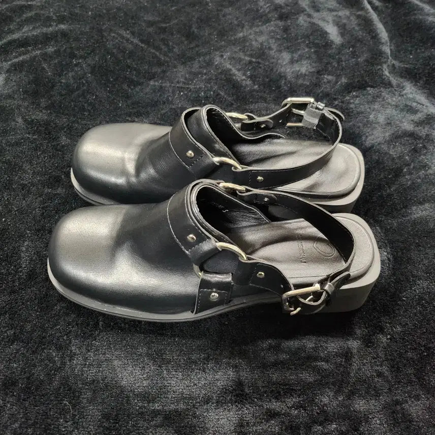 [BUNJANG] Black Leather Buckle Mule Sandals / 블랙 레더 버클 뮬 샌들 슬링백 로퍼 스트랩 슈즈(착용X 새상품급)