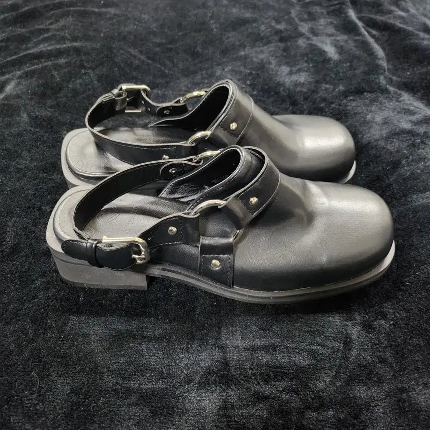 [BUNJANG] Black Leather Buckle Mule Sandals / 블랙 레더 버클 뮬 샌들 슬링백 로퍼 스트랩 슈즈(착용X 새상품급)