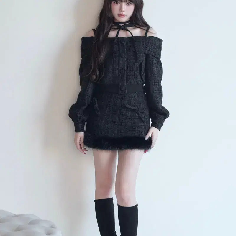 [BUNJANG] BunnyLis Tweed Off-Shoulder Set / 버니리스 BunnyLis 스나계 트위드 오프숄더 셋업 양산형