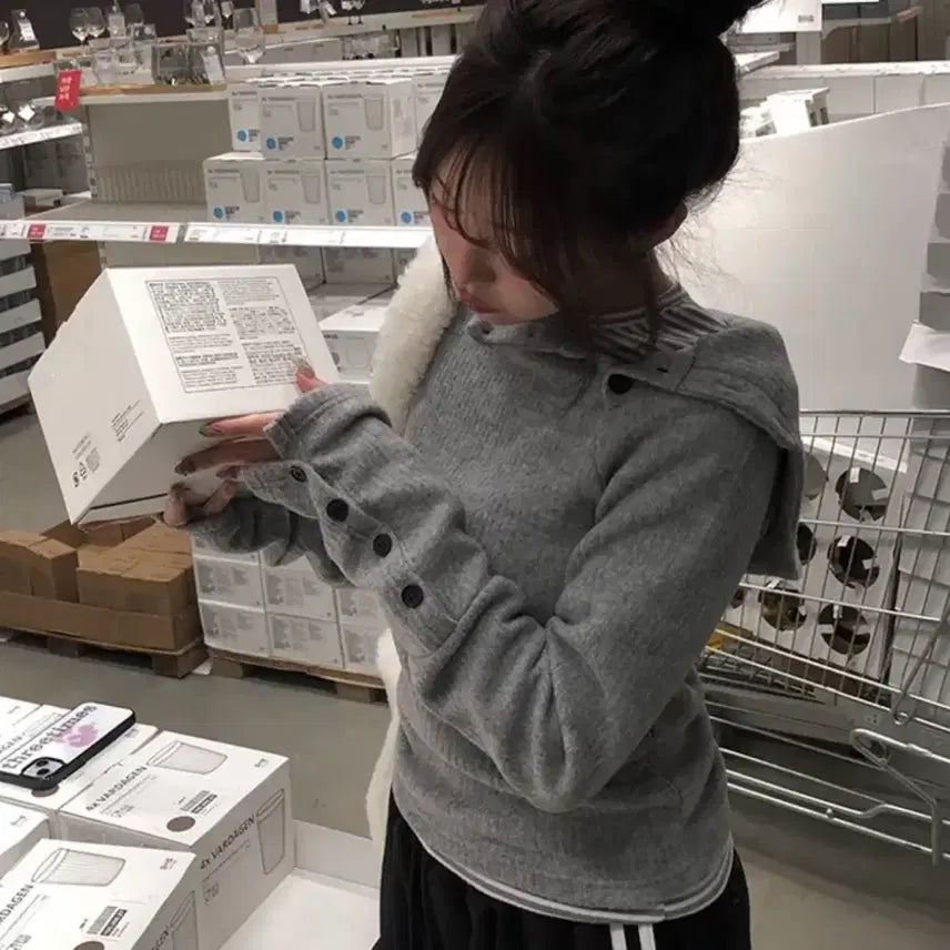 [BUNJANG] Button Hoodie Knit / 버튼 후드 니트