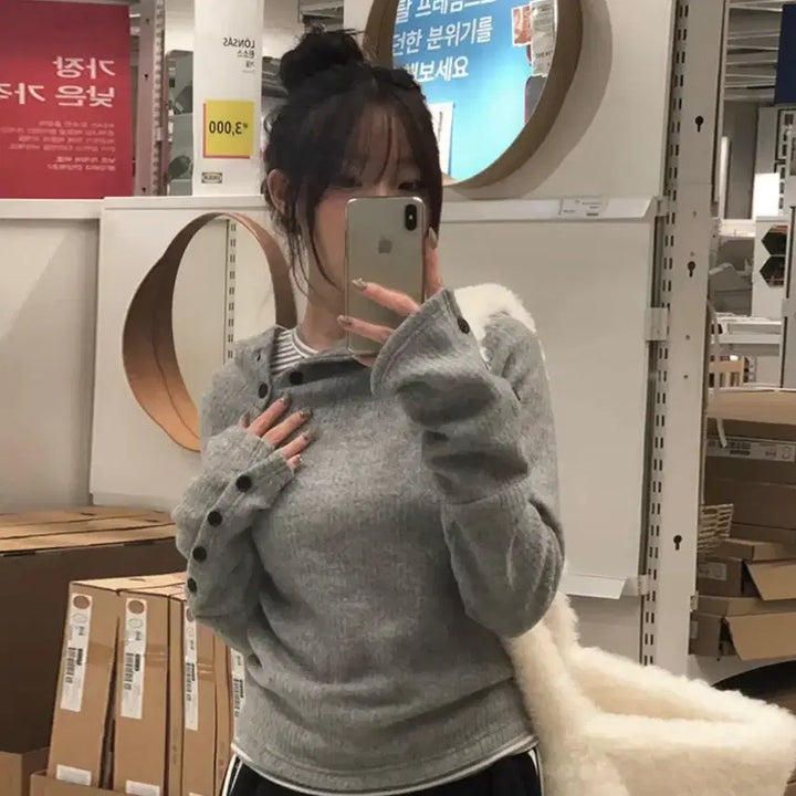 [BUNJANG] Button Hoodie Knit / 버튼 후드 니트