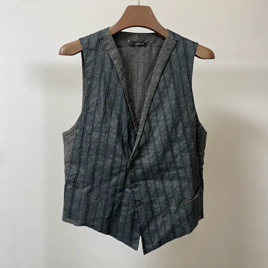 [BUNJANG] Transit Stripe Two-Tone Linen Cotton Vest / (S) Transit 트랜짓 스트라이프 투톤 린넨 코튼  베스트