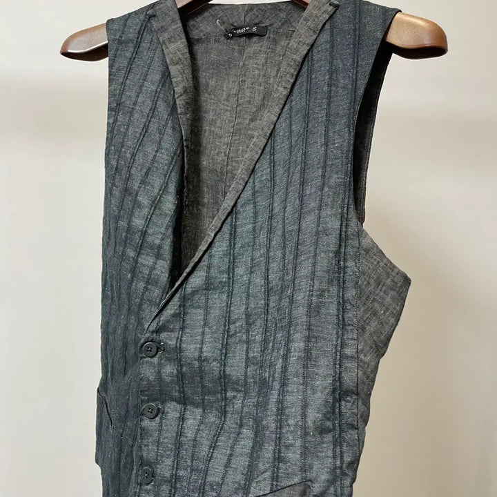 [BUNJANG] Transit Stripe Two-Tone Linen Cotton Vest / (S) Transit 트랜짓 스트라이프 투톤 린넨 코튼  베스트