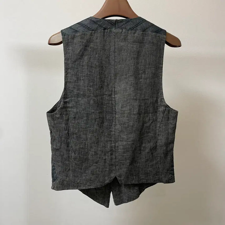 [BUNJANG] Transit Stripe Two-Tone Linen Cotton Vest / (S) Transit 트랜짓 스트라이프 투톤 린넨 코튼  베스트