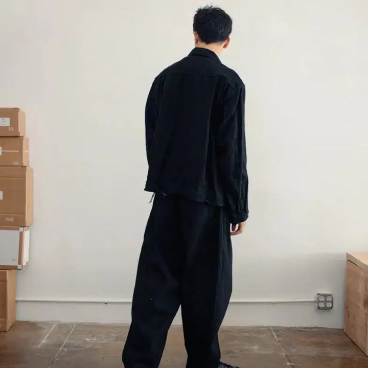 [BUNJANG] Komori Denim Jacket & Belted Pants Set Black / 코모리 데님 자켓 벨티드 팬츠 셋업 블랙 3/2