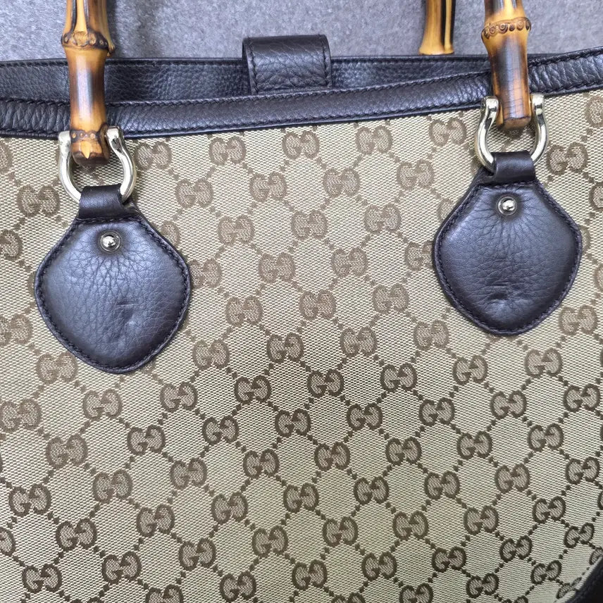 [BUNJANG] Gucci GG Canvas Bamboo Handle Tote Bag / 구찌 GG캔버스 뱀부 핸들 토트백