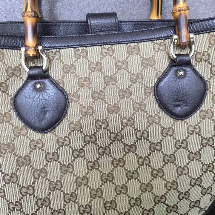 [BUNJANG] Gucci GG Canvas Bamboo Handle Tote Bag / 구찌 GG캔버스 뱀부 핸들 토트백