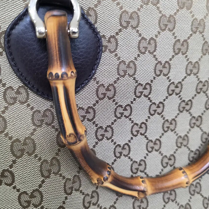 [BUNJANG] Gucci GG Canvas Bamboo Handle Tote Bag / 구찌 GG캔버스 뱀부 핸들 토트백