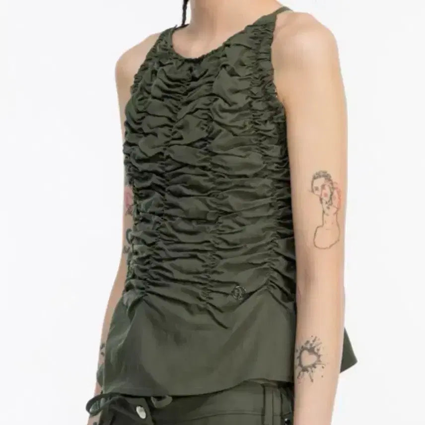 [BUNJANG] Kim Me The Young Backless Ribbon Top - Khaki / 김미더영 백리스 리본 탑 카키