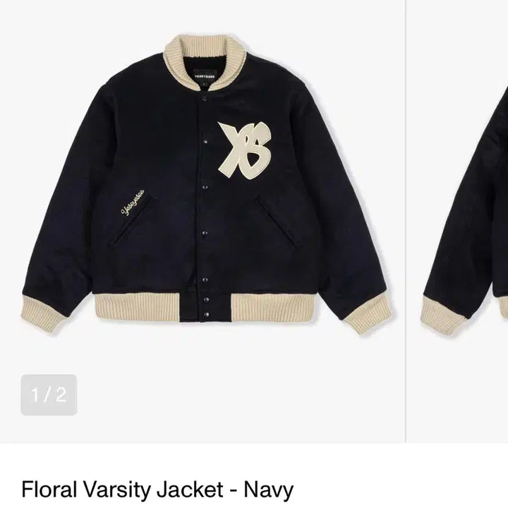 [BUNJANG] YesEyeSee Floral Varsity Jacket Navy / 예스아이씨 플로럴 바시티 자켓 네이비