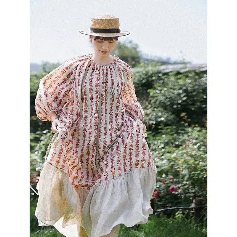 [BUNJANG] Floral Pattern Long Dress / 플라워 패턴 롱 원피스 벌룬소매