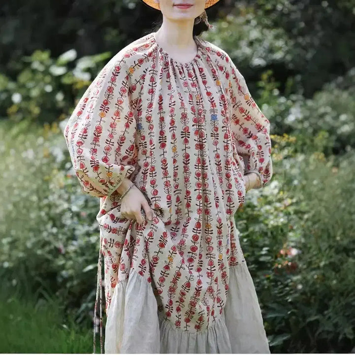 [BUNJANG] Floral Pattern Long Dress / 플라워 패턴 롱 원피스 벌룬소매