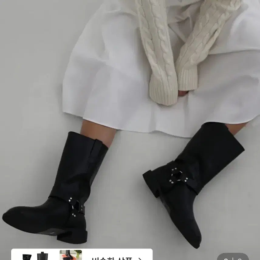 [BUNJANG] Laroom Black Ring Buckle Biker Boots / 새상품)라룸 블랙 링 버클 바이커 부츠