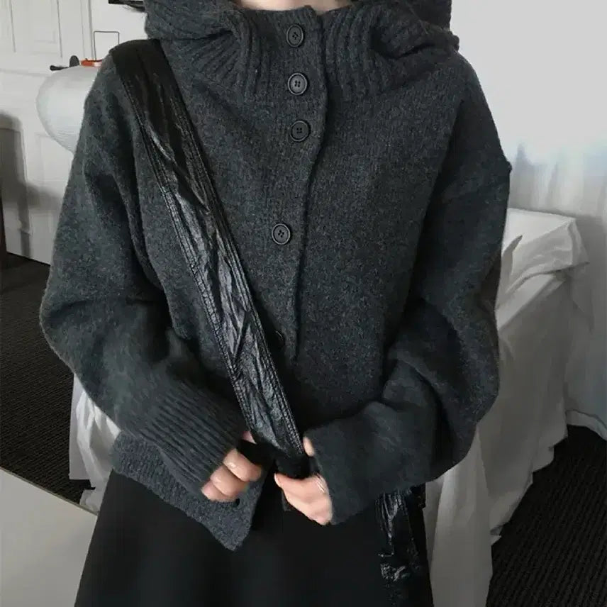 [BUNJANG] Cream Sugar Hoodie Knit Cardigan / 에이블리 크림슈가 아방여리핏 후드 니트 가디건