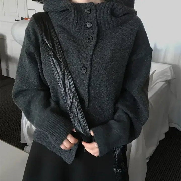 [BUNJANG] Cream Sugar Hoodie Knit Cardigan / 에이블리 크림슈가 아방여리핏 후드 니트 가디건