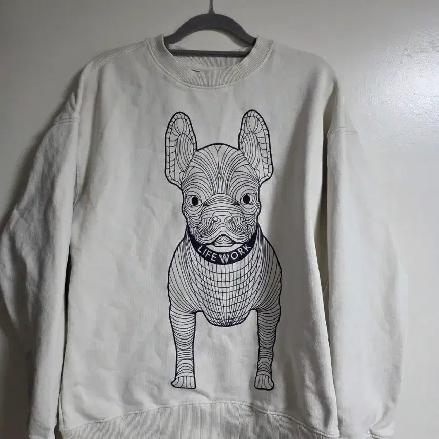 [BUNJANG] Life Work Bulldog Ivory Sweatshirt / 라이프워크 불독 맨투맨 아이보리