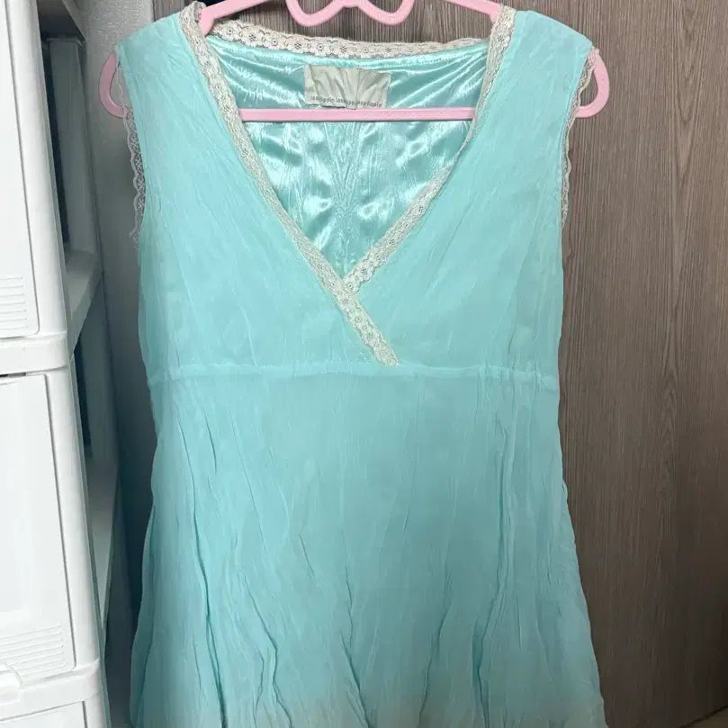 [BUNJANG] Vintage Mint Ruffle Mini Dress / 빈티지 갸루 민트 키치 나시 원피스 캉캉 프릴