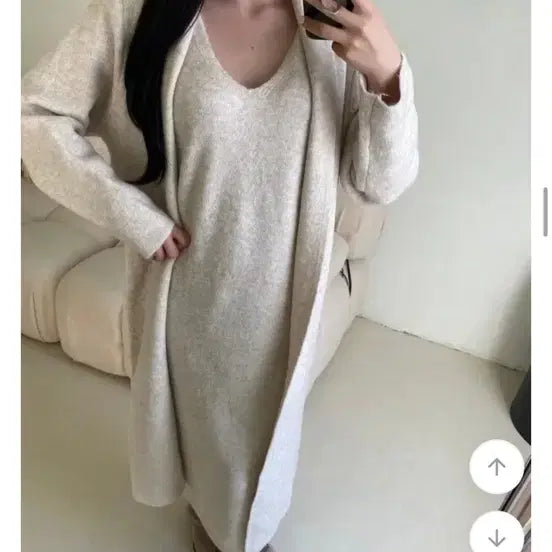 [BUNJANG] Knit Long Cardigan &amp; Dress Set Oatmeal / 니트 롱 가디건 + 원피스 세트 오트밀