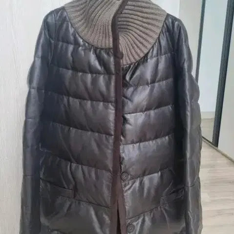 [BUNJANG] Leather Padded Coat / 양가죽 패딩 코트 브라운