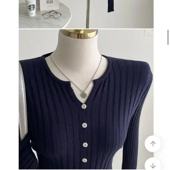 [BUNJANG] Avely Ribbed Knit Crop Cardigan - Navy / 에이블리 골지 니트 크롭 가디건 네이비