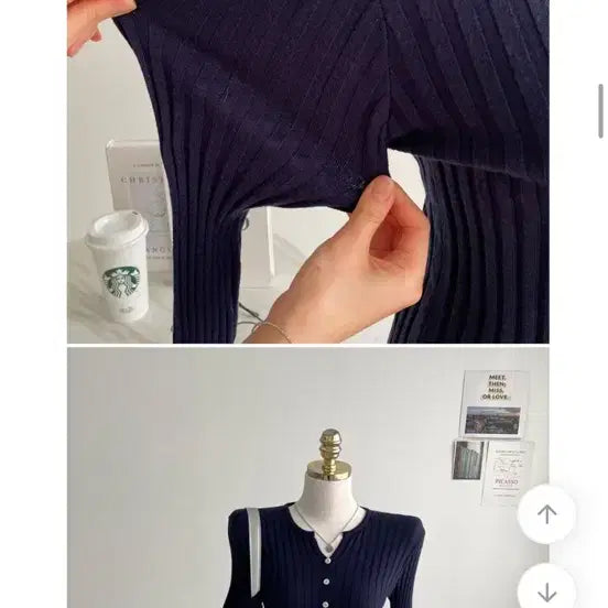 [BUNJANG] Avely Ribbed Knit Crop Cardigan - Navy / 에이블리 골지 니트 크롭 가디건 네이비