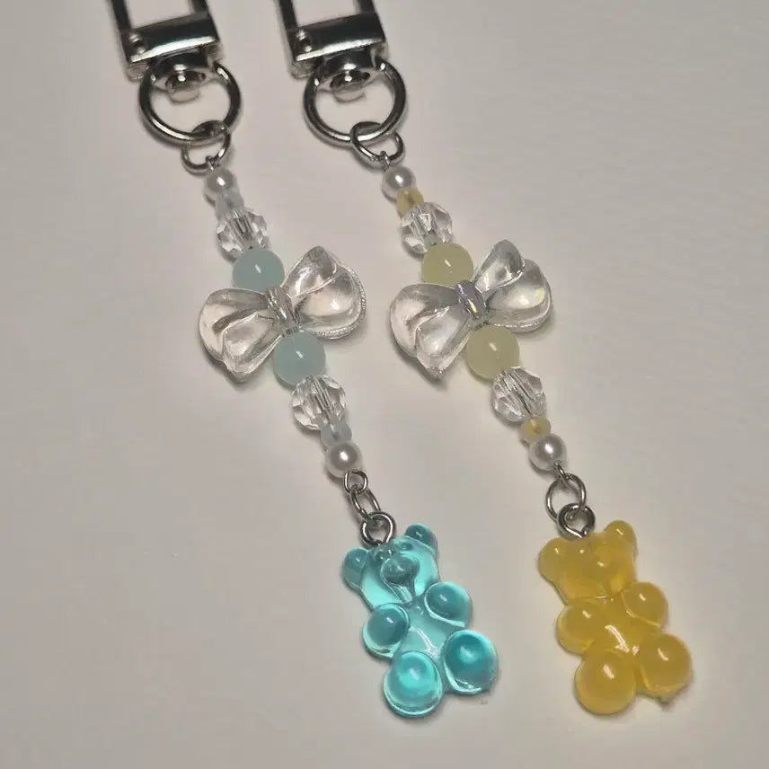 [BUNJANG] Ribbon Teddy Bear Haribo Bead Keychain / 리본 곰돌이 하리보 비즈 키링 (핑크/보라)