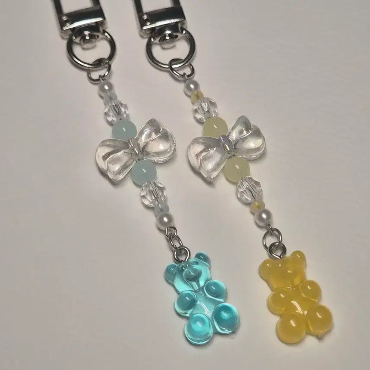 [BUNJANG] Ribbon Teddy Bear Haribo Bead Keychain / 리본 곰돌이 하리보 비즈 키링 (핑크/보라)