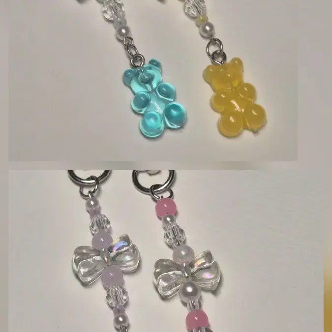 [BUNJANG] Ribbon Teddy Bear Haribo Bead Keychain / 리본 곰돌이 하리보 비즈 키링 (핑크/보라)