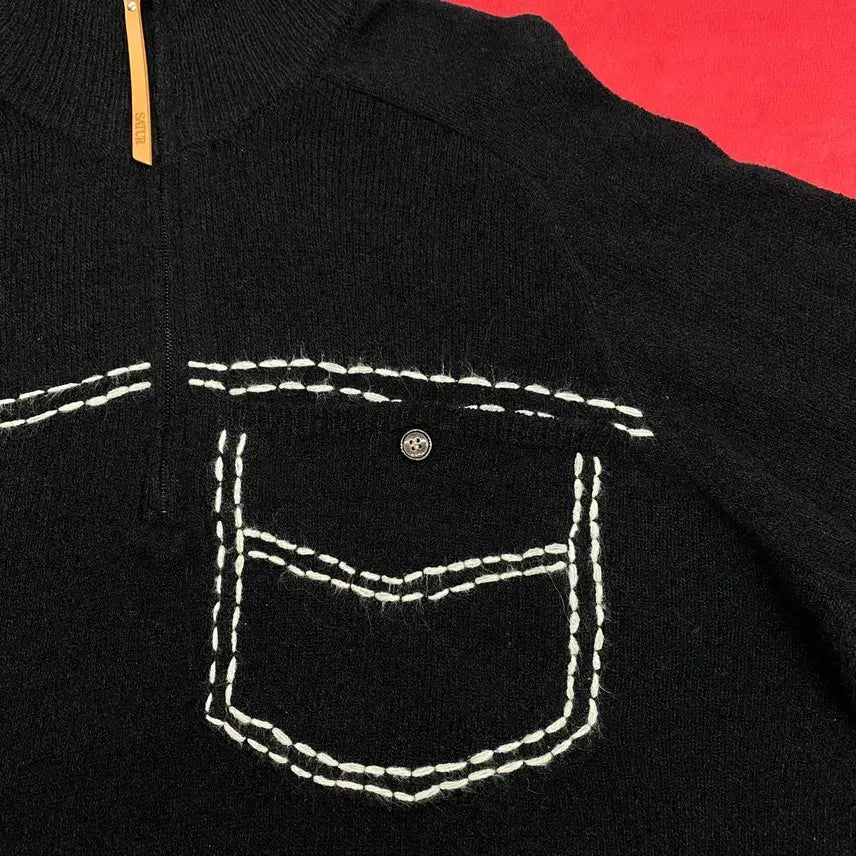 [BUNJANG] Setter Pocket Stitch Half Zip-up Knit Sweater / 세터 포켓 스티치 하프집업 니트 L 실측 XL