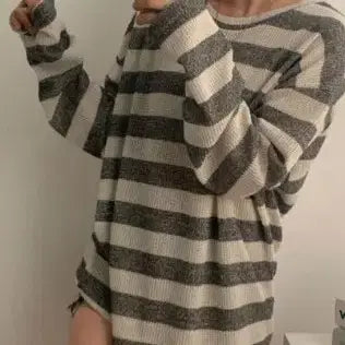 [BUNJANG] Striped Knit Long Sleeve T-Shirt / 스트라이프 니트 긴팔 티셔츠