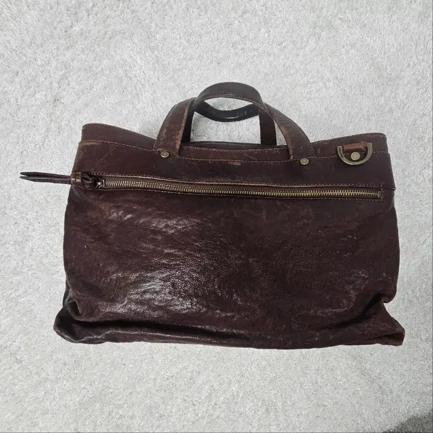 [BUNJANG] Montsac Vintage Dark Brown Leather Tote/Shoulder Bag with Card Wallet / 몽삭 빈티지 다크브라운 천연가죽 토트/숄더백+카드지갑