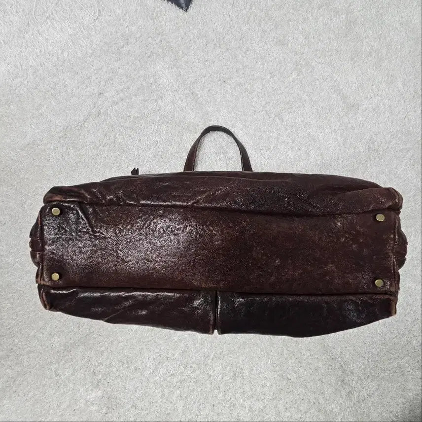 [BUNJANG] Montsac Vintage Dark Brown Leather Tote/Shoulder Bag with Card Wallet / 몽삭 빈티지 다크브라운 천연가죽 토트/숄더백+카드지갑