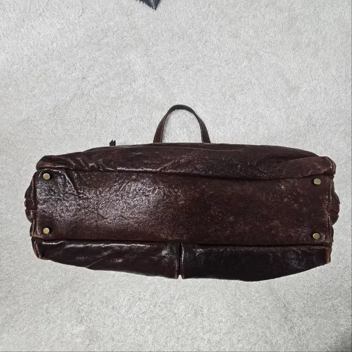 [BUNJANG] Montsac Vintage Dark Brown Leather Tote/Shoulder Bag with Card Wallet / 몽삭 빈티지 다크브라운 천연가죽 토트/숄더백+카드지갑