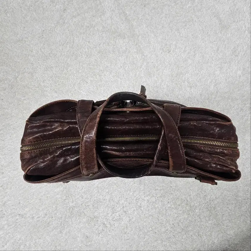 [BUNJANG] Montsac Vintage Dark Brown Leather Tote/Shoulder Bag with Card Wallet / 몽삭 빈티지 다크브라운 천연가죽 토트/숄더백+카드지갑