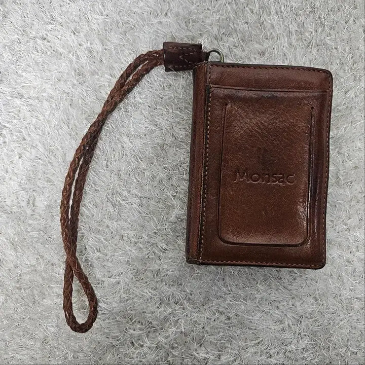 [BUNJANG] Montsac Vintage Dark Brown Leather Tote/Shoulder Bag with Card Wallet / 몽삭 빈티지 다크브라운 천연가죽 토트/숄더백+카드지갑