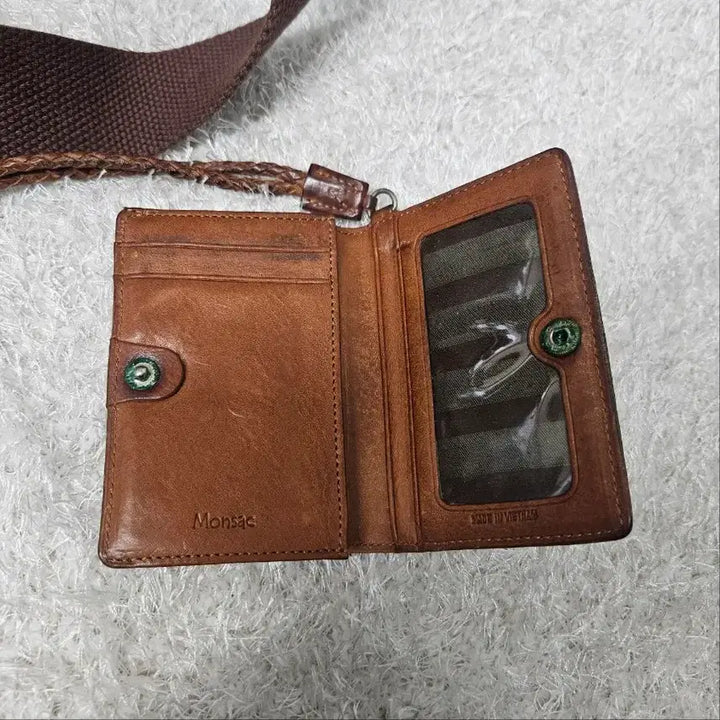 [BUNJANG] Montsac Vintage Dark Brown Leather Tote/Shoulder Bag with Card Wallet / 몽삭 빈티지 다크브라운 천연가죽 토트/숄더백+카드지갑