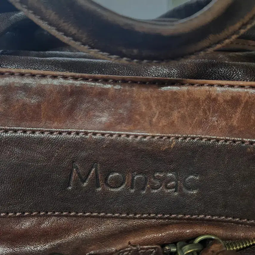 [BUNJANG] Montsac Vintage Dark Brown Leather Tote/Shoulder Bag with Card Wallet / 몽삭 빈티지 다크브라운 천연가죽 토트/숄더백+카드지갑