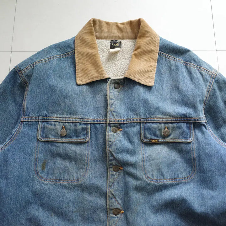 [BUNJANG] Lee 80s Sherpa Lined Corduroy Collar Denim Jacket M / 80s Lee 리 라이더 쉐르파 코듀로이 카라 렌치 데님자켓 M