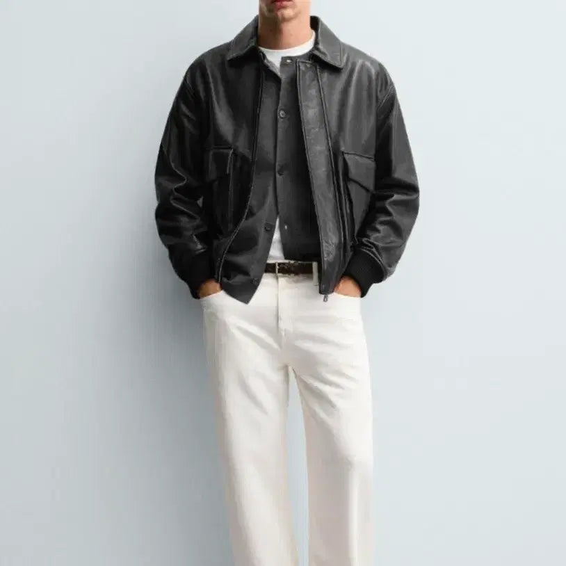 [BUNJANG] ZARA A2 Leather Jacket / 자라 A2 양가죽 블랙 레더 자켓