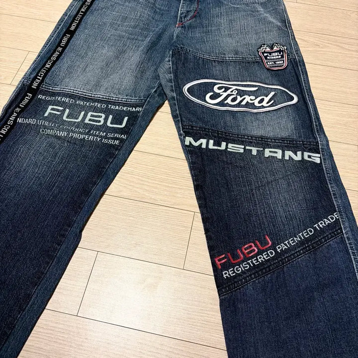 [BUNJANG] FUBU x Ford Mustang Vintage Denim Pants / FUBU X 포드 머스탱 빈티지 데님 팬츠