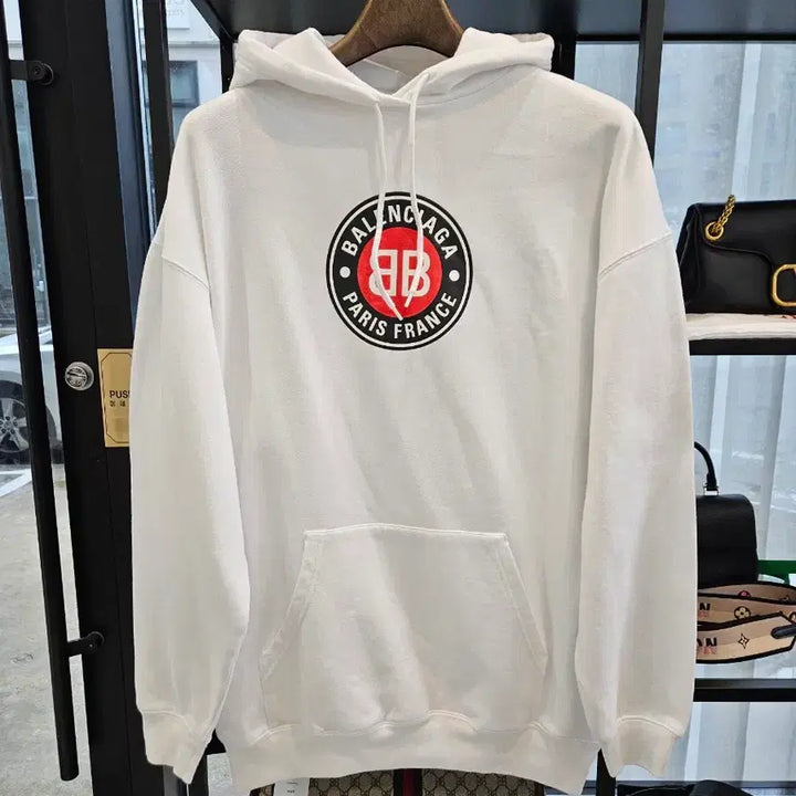 [BUNJANG] Balenciaga BB Logo Printed Hoodie White / [정품/새상품급/오버핏M] 발렌시아가 BB로고 프린팅 후드티 화이트 흰색