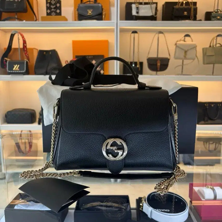 [BUNJANG] Gucci GG Interlocking Top Handle Chain Shoulder Bag / [정품] 구찌 GG 인터로킹 탑 핸들 체인 숄더백 블랙