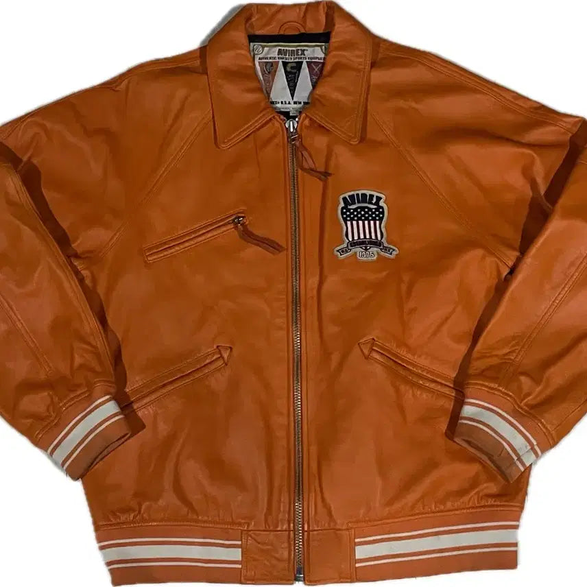 [BUNJANG] AVIREX Icon Leather Jacket / [XXL] 아비렉스 AVIREX 아이콘 레더 자켓 가죽 자켓 오렌지