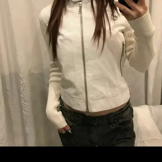 [BUNJANG] Marella White Leather Jacket / Marella 마렐라 화이트 레더 자켓 s-m사이즈 y2k