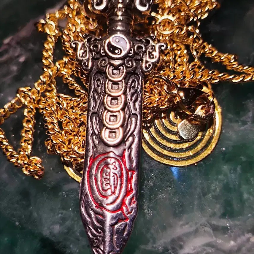 [BUNJANG] Dogi Hwangbaek Talisman Necklace / 도기: 도부검: 황백 부적 법령 퇴마퇴사 도금목 걸이