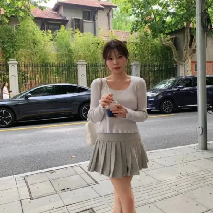 [BUNJANG] Bernie Rosy Frill Knit Sweater / 베르니 로지 프릴 니트 소라그레이