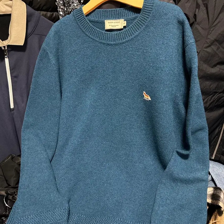 [BUNJANG] Maison Kitsune Baby Fox Regular Fit Wool Knit Sweater / 메종키츠네 니트 베이비 폭스 레귤러 청녹색 울100% 남자100