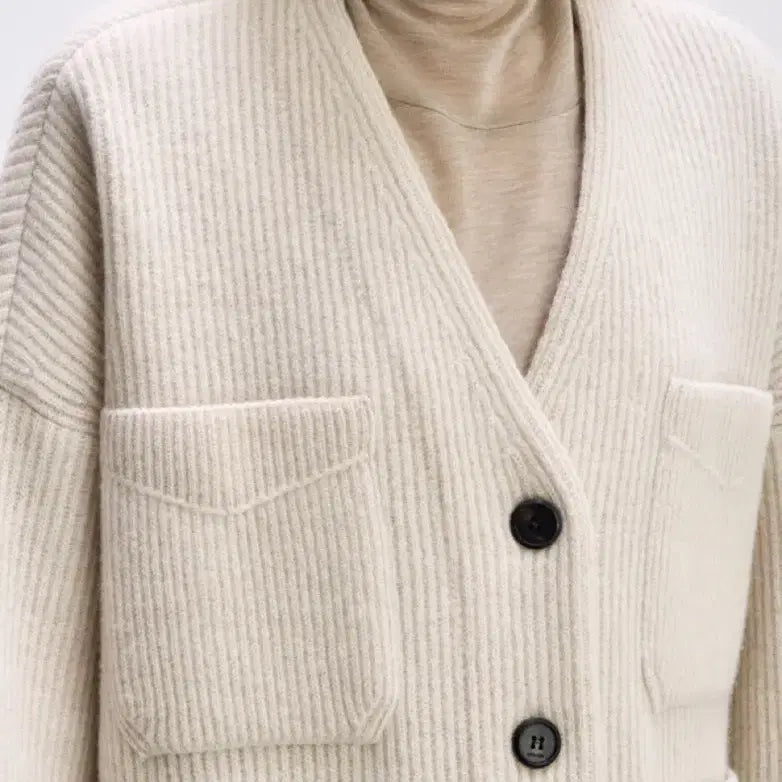 [BUNJANG] Hansum System Wool Patch Pocket Ribbed Cardigan / 한섬 24fw 시스템 울 패치 포켓 리브드 가디건 프리